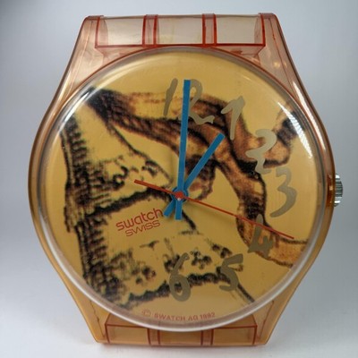 Vintage Swatch Swiss Maxi Wall Clock MASQUERADE 1992 Orange Art Dial Watch Shape