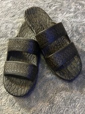 Pali Hawaii Sandals Womens Size 6 Brown Rubber Faux Wood Slides Gorpcore