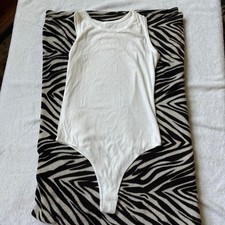 White ribbed bodysuit with scoop neck high cut legs tank top women's small