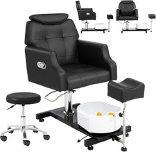 Pedicure Spa Chair with Bubble Massage Foot Bath, Height Adjustable Seat  Stool