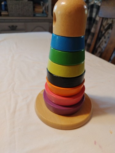 Ikea Rainbow Colored Wooden Stacking Pyramid Development Toy 8:5" Toddlers.