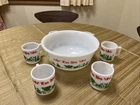 Vintage Hazel Atlas Tom And Jerry Milk Glass Egg Nog Set With Bowl and 6 Cups