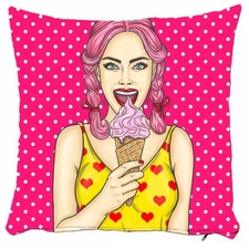 Pop Art Girl Pillow Cover, Modern Decorative Cushion, Funny Teen Bedroom Decor