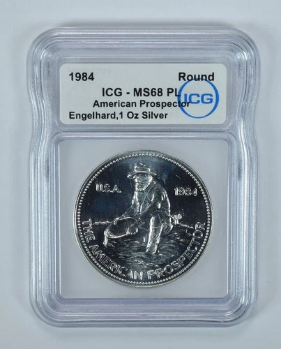 1984 Engelhard 1 Oz Silver Round American Prospector MS68 PL ICG *5704