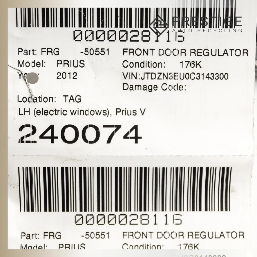 2011-2022 TOYOTA PRIUS V Door Window Regulator w/ Motor Front Left 69802-21010 - Image 4 of 4