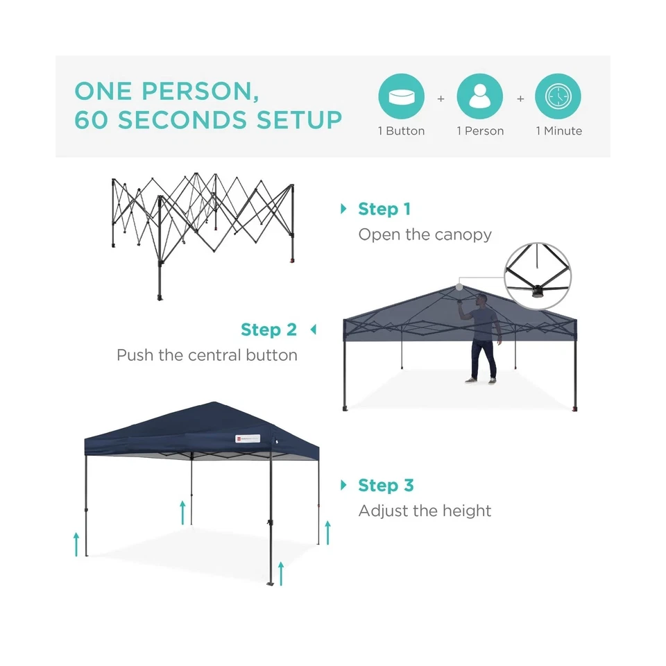 Мгновенное портативное укрытие 10x10 футов для установки на 1 человека раскладывающийся навес палатка с 1 кнопкой - Изображение 3 из 3