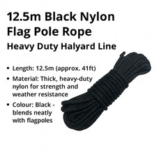12.5m Flag Pole Rope Thick Flagpole halyard Rope Flagline Black