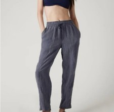 Athleta 100 Linen Retreat Linen Ankle Pants High Rise Medium Indigo Blue