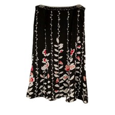 VTG Talbots Pure Silk Tulip Skirt Midi Black Geometric Floral 8 P Career Classic