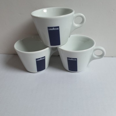 3 x Lavazza Tasse flach weiß Expresso klein Cappuccino Kaffee blau Logo Konvolut Posten