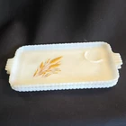 Vintage  Fire-King Golden Wheat White Milk Glass Snack Tray set of 2.