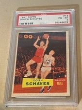 1957 TOPPS #13 DOLPH SCHAYES PSA VG-EX 4 SYRACUSE NATIONALS BASKETBALL CARD.