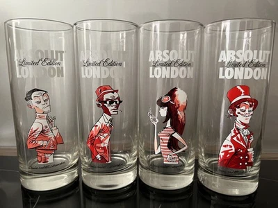 Absolut London limited edition Jamie Hewlett Gorillaz 80s -Full set of 4 glasses - Image 1 of 4