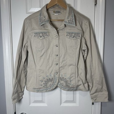 Vintage Christine Alexander Swarovski Crystal Floral Jacket Ivory Womens Large