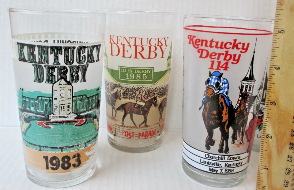 LOT OF 6 KENTUCKY DERBY GLASSES 1983 1985 1988 1990 1991 1992 Harry Stevens - Image 2 of 4