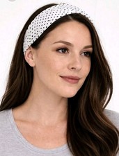 White Chiffon Black Polka Dot Headband Classic Gift Lightweight Neutral School