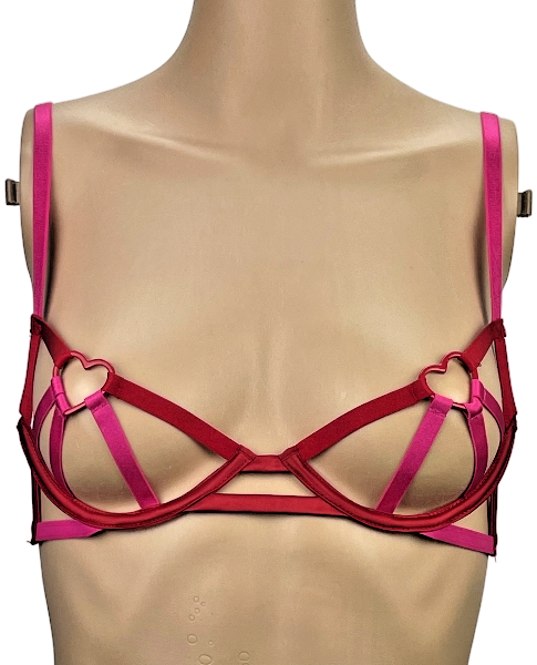 VICTORIAS SECRET VERY SEXY HEARTWARE OPEN CUP STRAPPY DEMI BRA PINK RED XS S M L