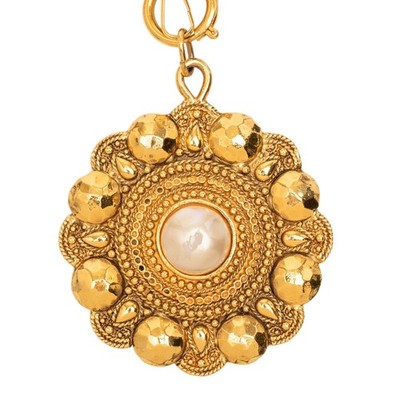 CHANEL Vintage Flower Round Circle Chain Pendant Necklace Women 【Used】