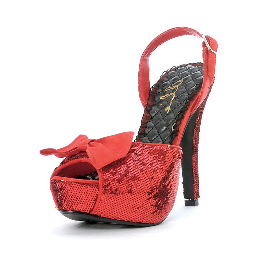 Sexy Zapatos Ellie Lentejuelas Rojo 5 Pulgadas Tacón Peep-Toe Bombas con Lazo Satinado Foto 2 de 2