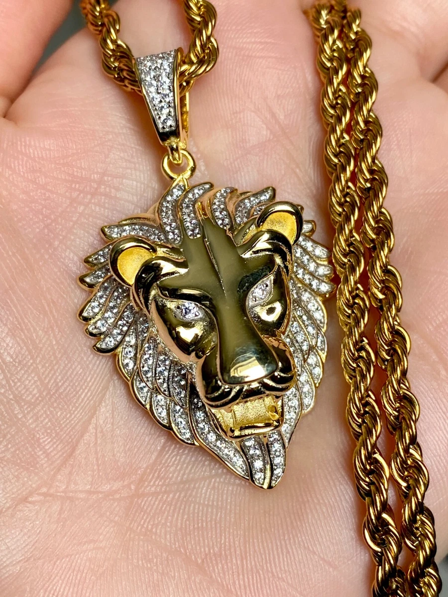 Men s Solid Real 925 Sterling Silver Hip Hop Lion King Pendant Rope Chain