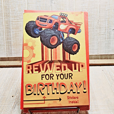 American Greetings Birthday Card 6x8 Blaze Red Monster Truck Revved Up Stickers