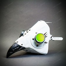 Steampunk Plague Doctor with Spike Goggle Curved Bird Beak Mask - White Silver
