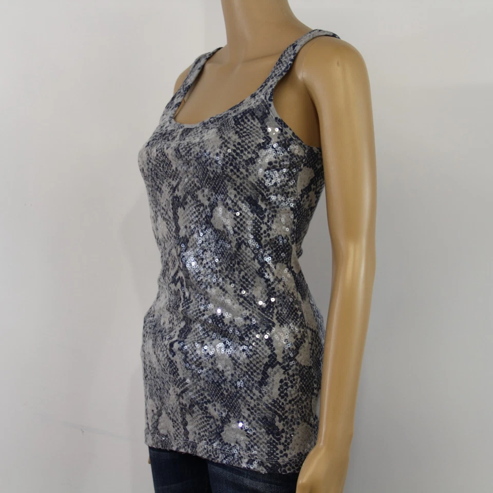 Camiseta sin mangas Old Navy para mujer talla mediana gris algodón brillante fiesta estampado animal  Foto 3 de 4