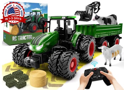 Tractor De Juguete Con Control Remoto, Juego De Tractor Rc Para Ninos Y Carga...