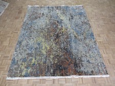 8'1 X 9'9 Hand Knotted Multi Color Modern Abstract Oriental Rug With Silk G6113