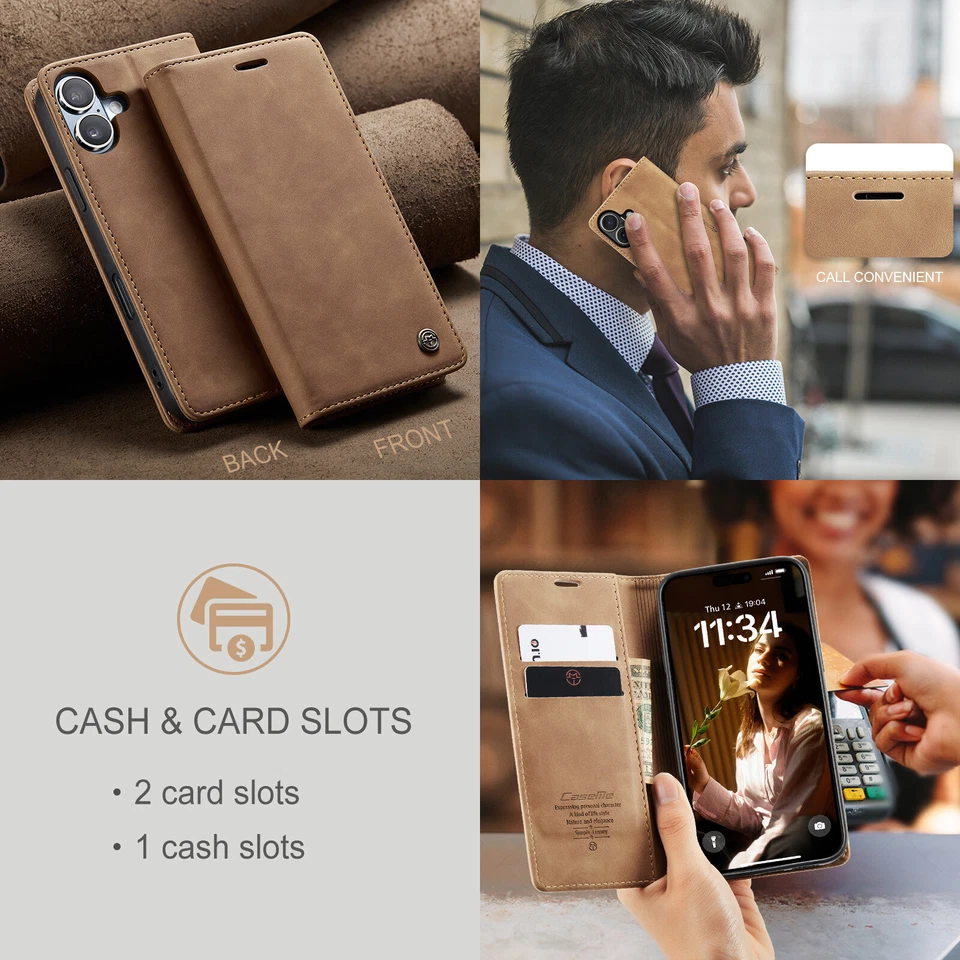 Funda billetera de cuero magnética abatible para teléfono iPhone 15 16 Pro Max 14 13 12 11 XS Foto 4 de 4