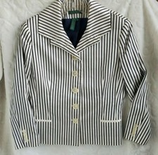 Lauren Ralph Lauren Size 10 Blue Ivory Striped Cotton Silk Blazer
