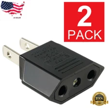 2-Pack Euro EU to US USA Power Plug Converter Adapter with Two Holes ABS Black