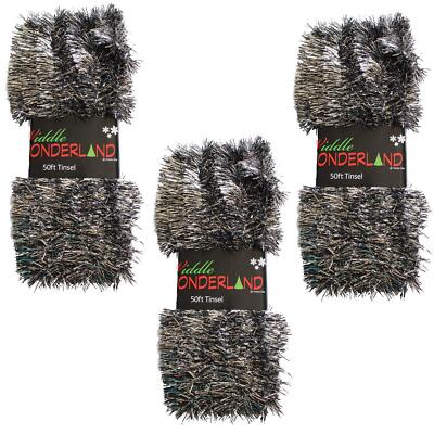 Weihnachtsbaum 3 Packungen 50 Fuß x 3 cm Lametta TOP PREIS - Schwarz und Silber