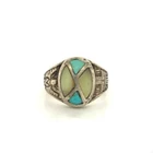 Vintage Sterling Silver Southwest Inlay MOP Turquoise Carved Eagle Ring Band 10
