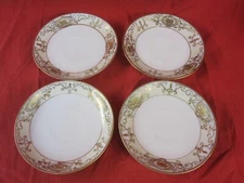 Lot 4 Vintage Hand Painted Gold Christmas Ball 5 1/2 Dished Plates/Shallow Bowls