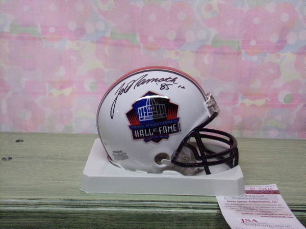Joe Namath Autographed Signed New York Jets & YA TITTLE HALL OF FAME MINI HELMET JSA 