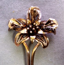 Vintage hair comb silver tone metal filigree flower NO US IMPORT FEE