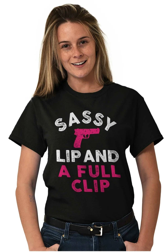 Camiseta Camiseta Funny Pro Guns Sassy Lip and A Full Clip Mujer Gráfica Cuello Redondo Foto 3 de 4