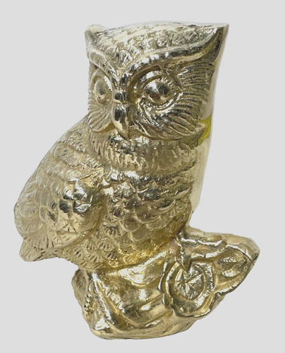 Brass Owl Figurine Paperweight Vintage 1950’s Taiwan 4.75”X 4.5”.