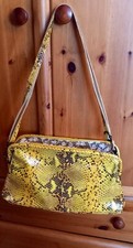 Ladies Retro Vintage Genuine Real Python Leather  Skin Handbag Yellow Black