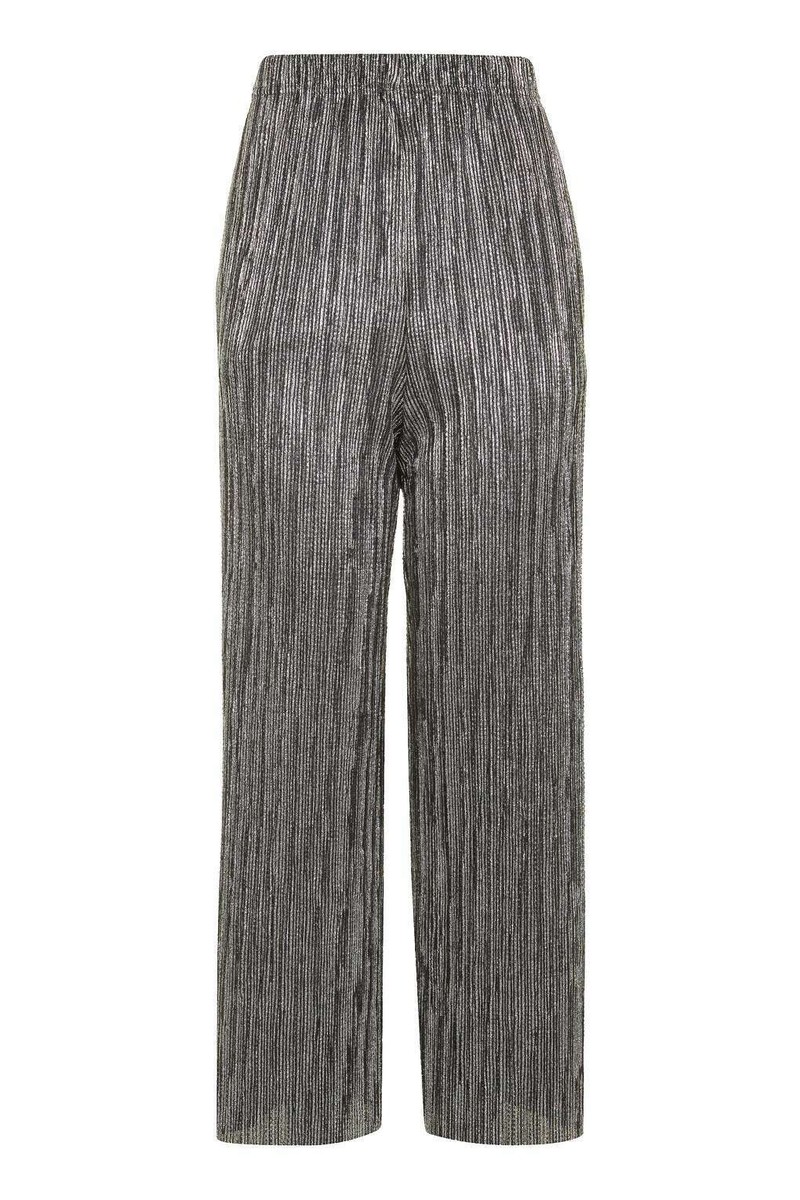 Topshop Metallic Silver Black Stripe Plisse Cropped Trousers