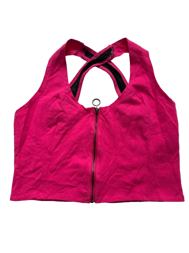 Материал девочка активный женщин фуксия фиолетовый молнии спереди крест-накрест спортивный бюстгальтер Sz XL - Изображение 3 из 4