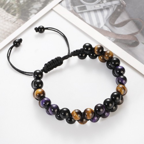 Men Triple Protection Bracelet Blue Evil Eye Natural Tiger's Eye Stone Bracelet - Picture 49 of 114