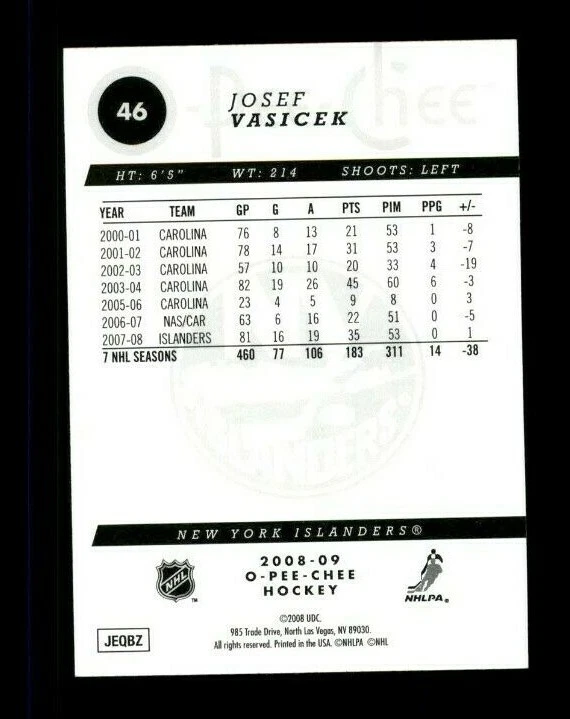 2008-09 O-Pee-Chee Gold #46 Josef Vasicek (ref 98145) - Image 2 of 2