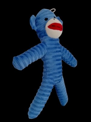 BLUE SOCK MONKEY Soft Cozy Plush Squeaky Dog Toy 9'' Buddy for Small-Medium Puppy