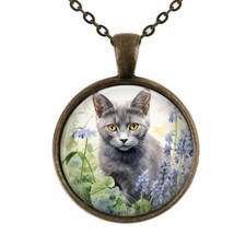Gatito Gris Gato en Flor Jardín Gato Mamá Gato Amante Regalo Colgante Collar 24"