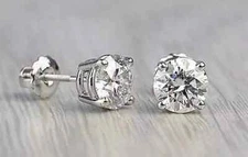 2.8Ct Round Cut VVS1/D Lab Created Diamond 14K White Gold FN Screw Back Earrings