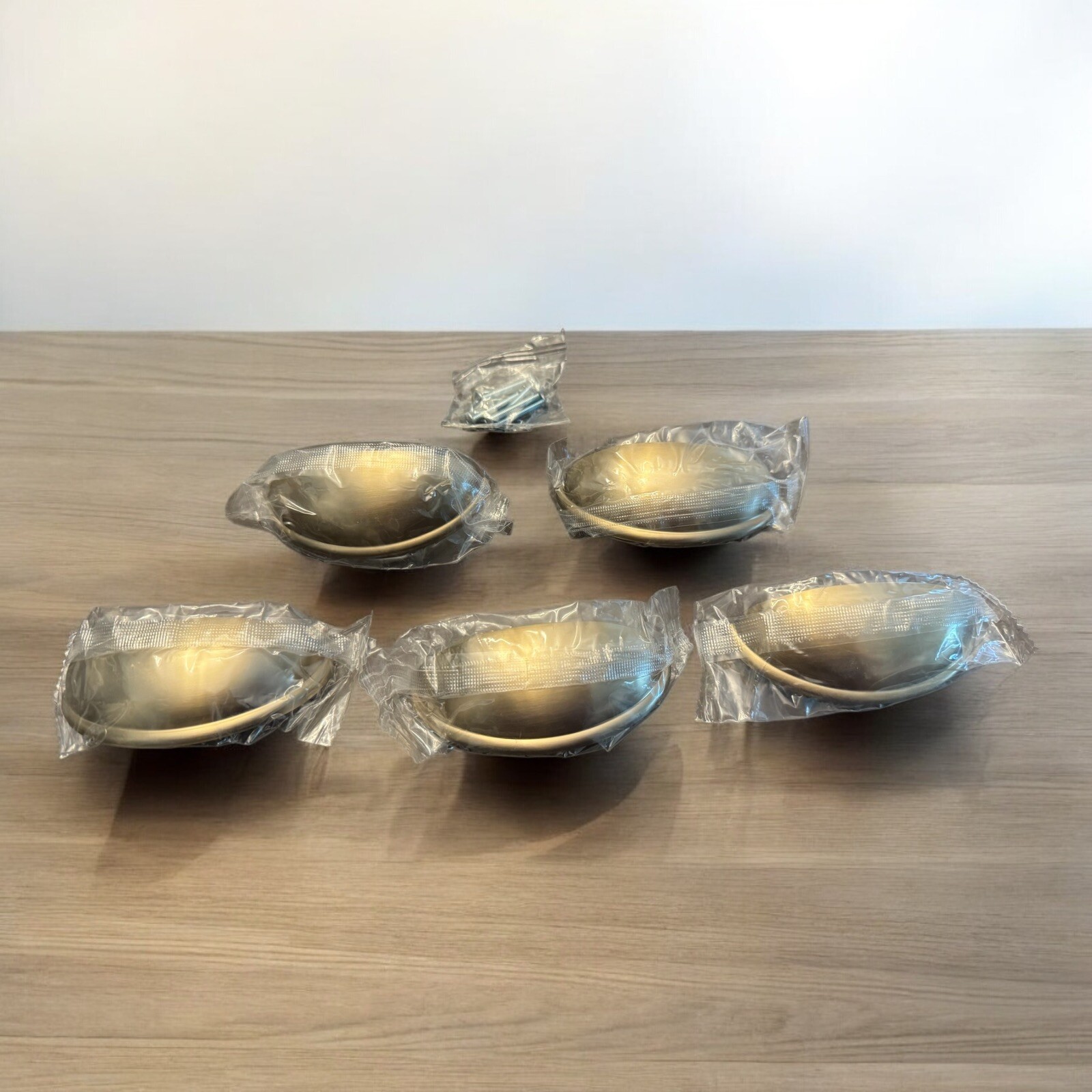 Set Of 5 Matte Gold Cup Drawer Pull 3” Hole Spread With Screws