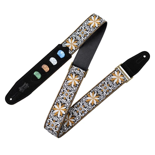 Levy's 2" Guitar Strap with (4) Guitar Pick Holder Genuine Leather End, Brown