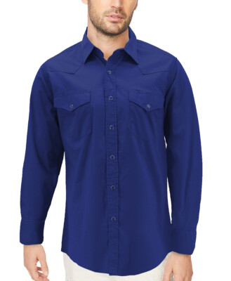 Men's Western Cowboy Long Sleeve Pearl Snap Button Slim Fit Stretch Dress Shirt